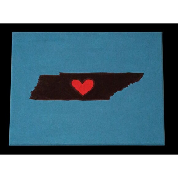 Handmade Other - Handmade Handpainted Tennessee State With Heart Stretched Canvas Wall Decor